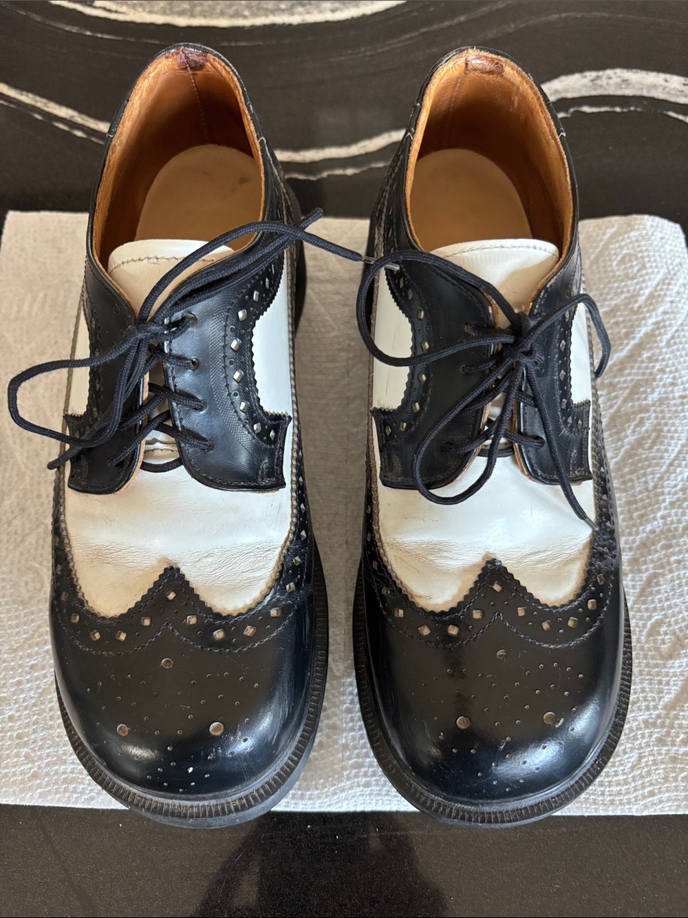 Dr. Martens Black and White Brogue Saddle Oxfords